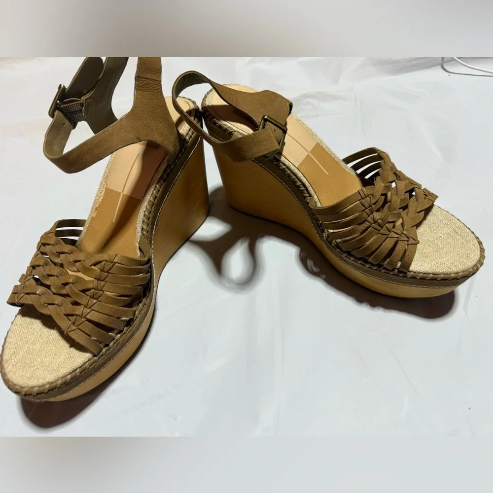 Dolce Vita Women's Ria Taupe Nubuck D'Orsay Wedge Sandals size 9.5 tan